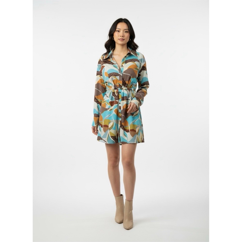 #158 Bar Iii Sophia Richie Printed Shirt Dress  Size L
